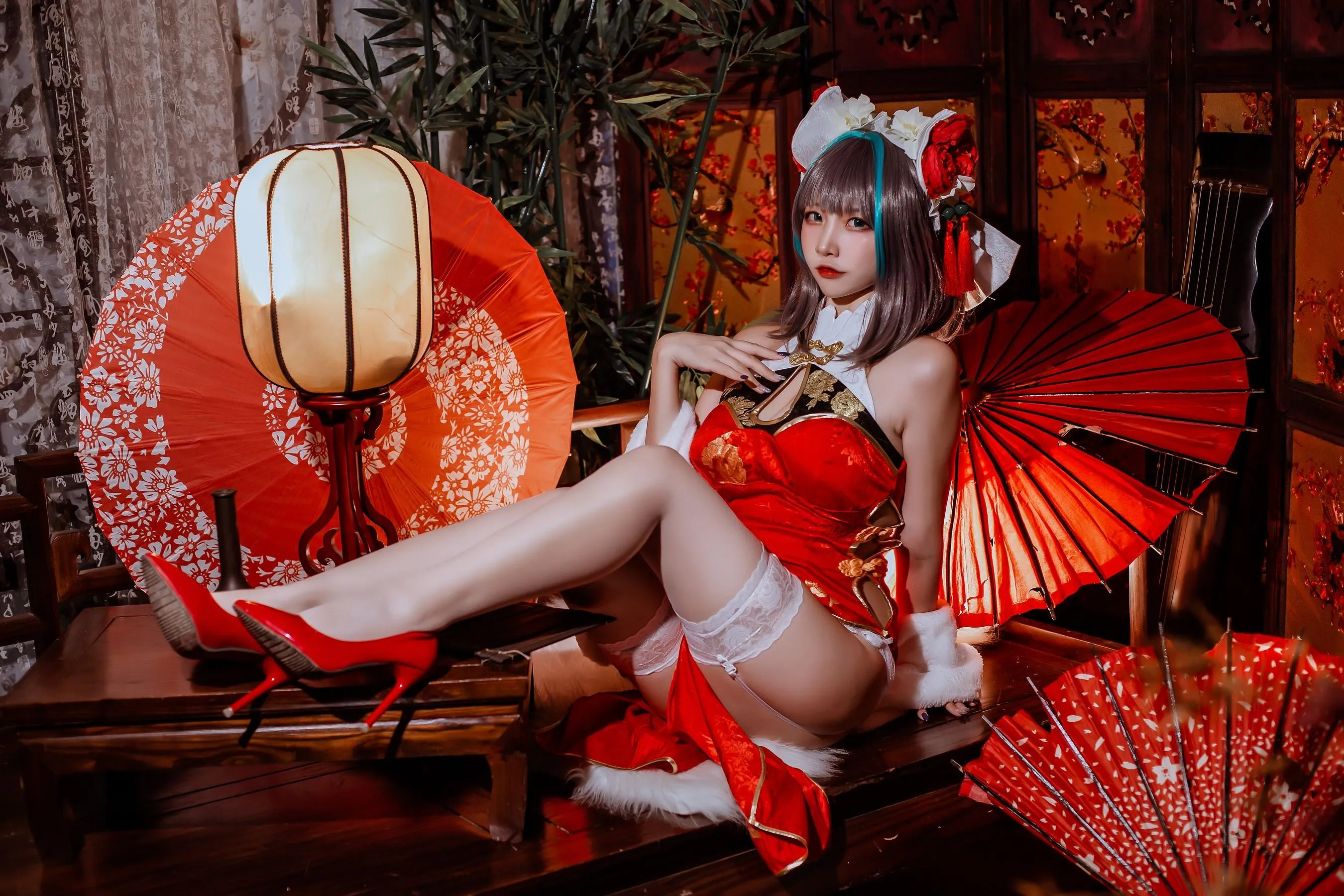 二佐Nisa – NO.151 碧蓝柴郡旗袍 [33P]插图9